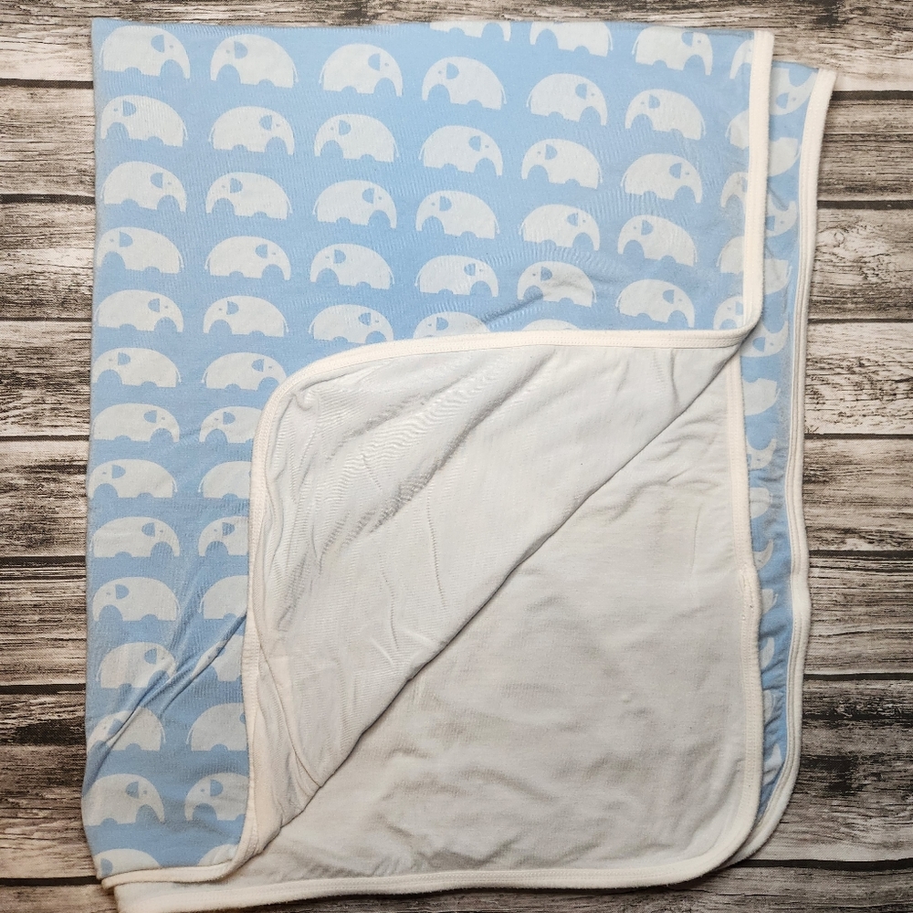 Kickee pants white and blue elephant stroller blanket
